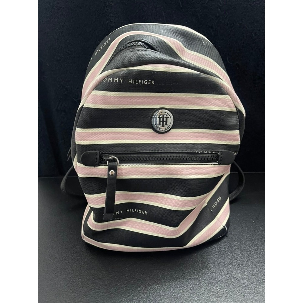 Tommy Hilfiger Mini Backpack Navy Blue Pink White Striped Faux Leather Bag
